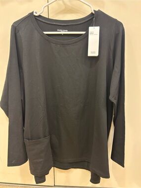 Eileen Fisher Black Organic Cotton stretch jersey pocket shirt top 1X pullover